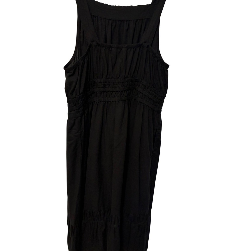 Time and Tru Cotton Black Smocked Waist Tiered Midi Dress L 12-14 Pockets